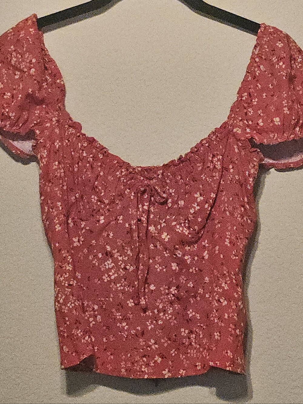 Reformation Red Floral Puff-Sleeve Peasant Top